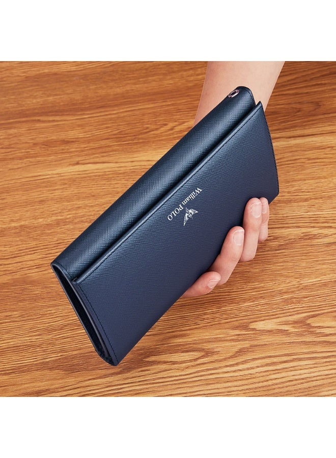 ويليامبولو محفظة جلدية طويلة للرجال WilliamPolo مع ثلاثة أضعاف متعددة الوظائف طبقة رأس جلد محفظة الأعمال العادية - Image 3