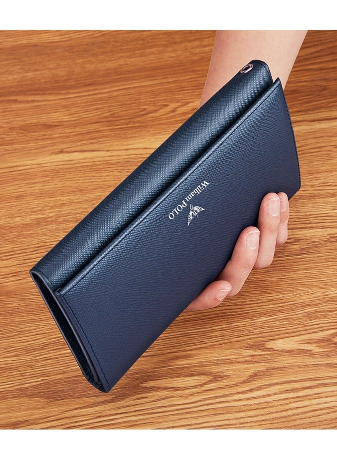 ويليامبولو محفظة جلدية طويلة للرجال WilliamPolo مع ثلاثة أضعاف متعددة الوظائف طبقة رأس جلد محفظة الأعمال العادية - Image 1