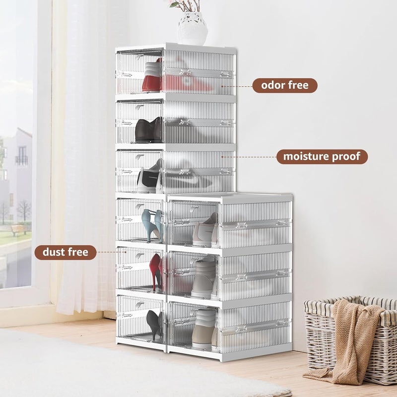 Brikipth Drop Front Shoe Storage Box No Assembly Stackable Shoe Organizer Storage Bins with Clear Door Free Standing Shoe Shelf Cabinet with Lids Plastic Shoe Rack for Closet Entryway Set of 3 - Image 4