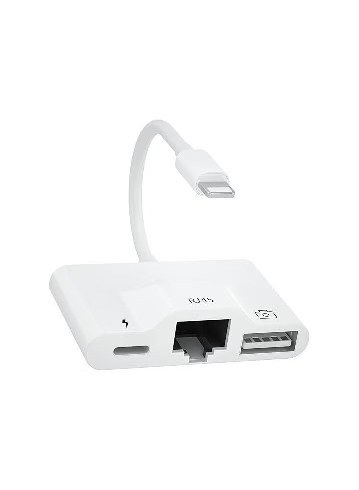 3-in-1 RJ45 Ethernet LAN Adapter with USB OTG and Charging Port, 10/100Mbps Wired Network Adapter for Compatible Mobile Devices - Image 1
