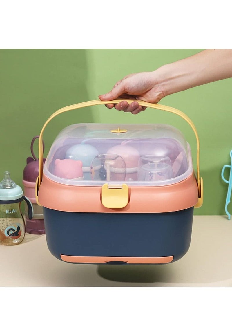 Arabest - Baby Bottle Drying Rack Container with Drainer, Portable Nursing Cutlery Box Container with Cover, Bottle Holder for Baby and Toddler, Portable Kitchen Cabinet Organizer, Easy to Clean Drainer - Image 1