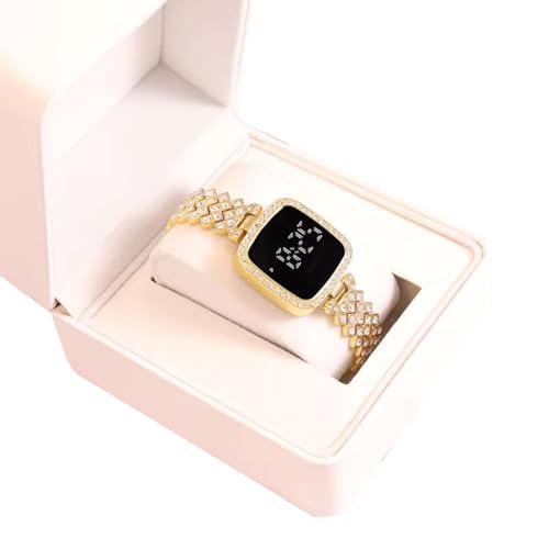 SWADESI STUFF Rose Gold LED Digital Watch with Rhinestone Bracelet for Stylish Girls & Womens (Gold) - Image 2