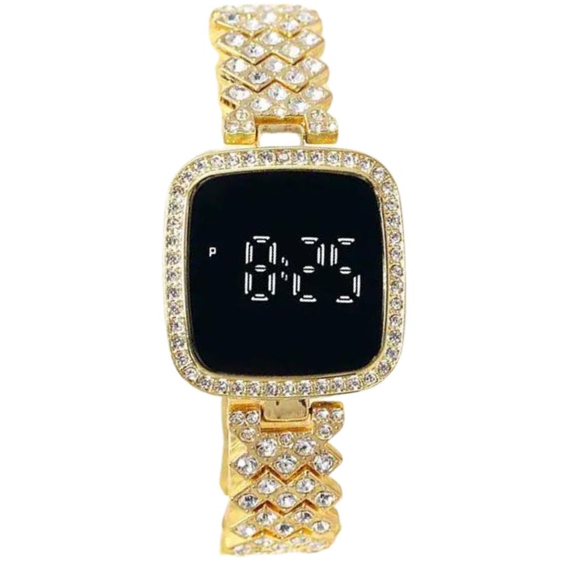 SWADESI STUFF Rose Gold LED Digital Watch with Rhinestone Bracelet for Stylish Girls & Womens (Gold) - Image 5