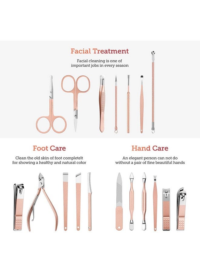 Wazdorf 18 In 1 Stainless Steel Professional Manicure Set Nail Cutter For Women Nail Scissors Luxury Grooming Kit Manicure Pedicure Kit For Women Nail Acne Remover Needle (18 In 1) - Image 3