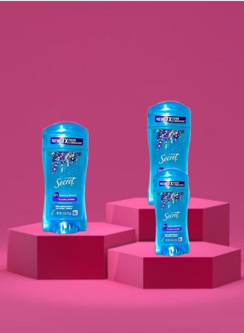 Secret Pack Of 3 Secret 48 Hour Clear Gel Antiperspirant / Deodorant Relaxing Lavender 2.6 oz 73g x 3 - Image 1