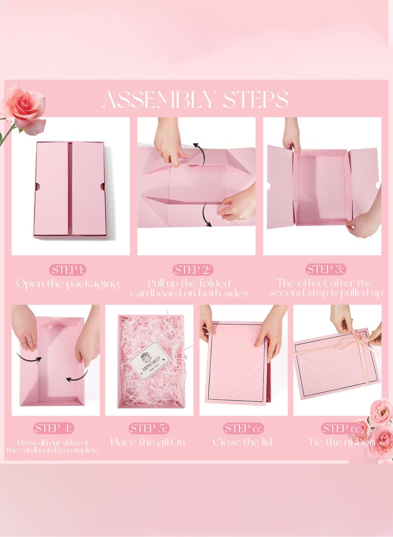 Pink Gift Box With Gift Bag 25x18x8.5 cm Large luxury Gift box Graduation Gift Pink Gift Boxes Magnetic Closure with Ribbon with Foldable Lid boxes for Women Wedding bridal Gifts Birthday Wedding Gifts Packaging - Image 3