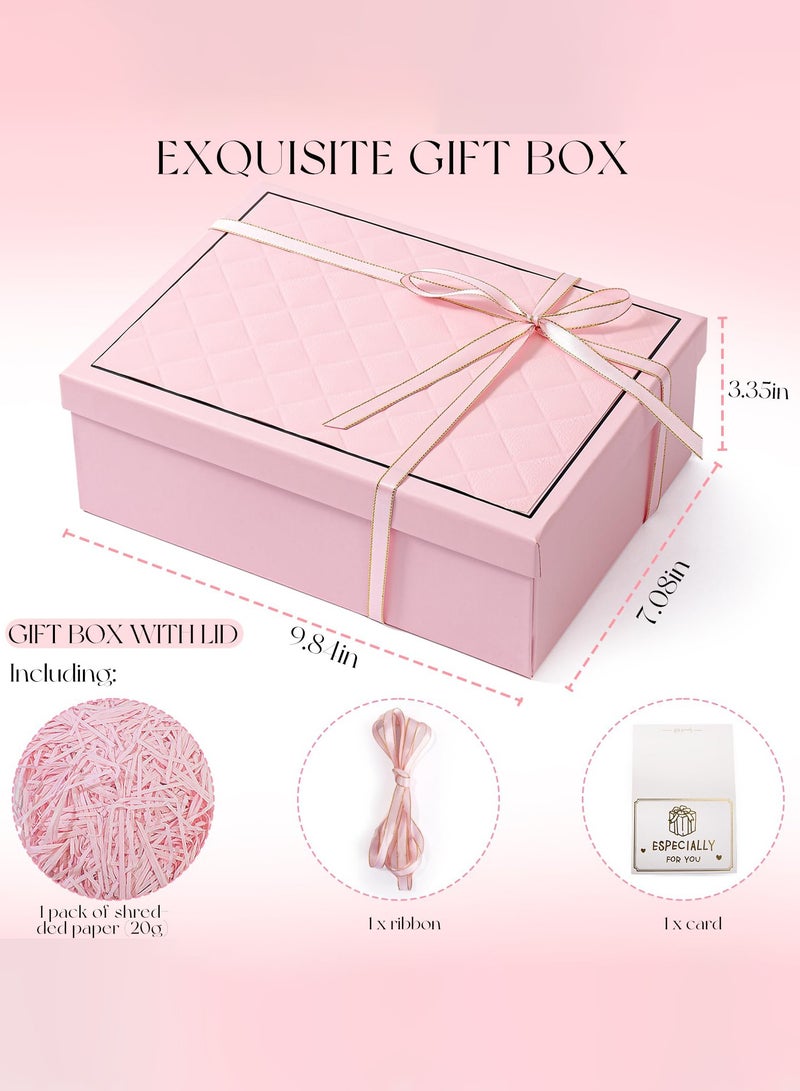 Pink Gift Box With Gift Bag 25x18x8.5 cm Large luxury Gift box Graduation Gift Pink Gift Boxes Magnetic Closure with Ribbon with Foldable Lid boxes for Women Wedding bridal Gifts Birthday Wedding Gifts Packaging - Image 1
