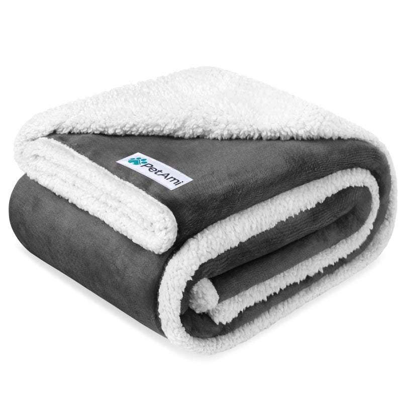 PetAmi Waterproof Dog Blanket for Medium Large Dog Puppy Cat Throw for Couch Cover Leakproof Protection Sherpa Fleece Reversible Soft Washable 60x40 Charcoal Gray