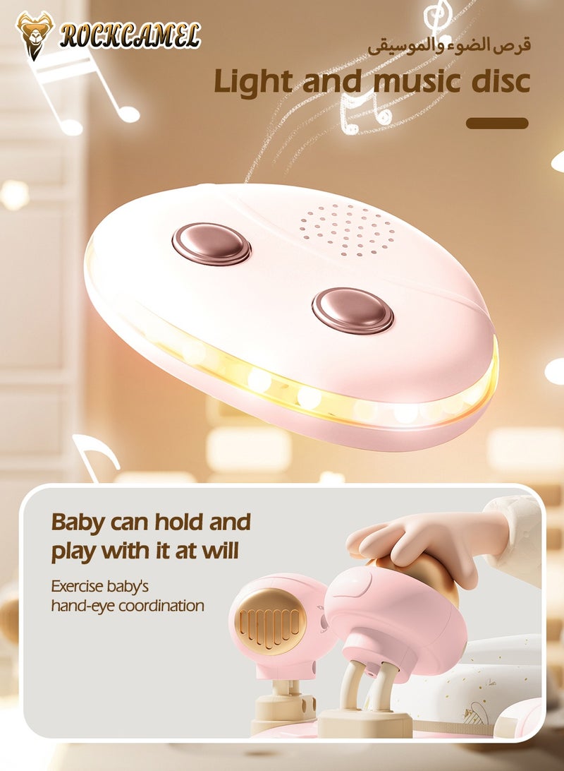 ROCKCAMEL 3 in 1 Foldable Baby Walker with Parental Push Handle, Food Tray, Sunshade, Footrest, Adjustable Height, Lights & Musical, Toddler Sit-to-Stand Activity Walker for Kids 7-18 Months (Pink) - Image 2