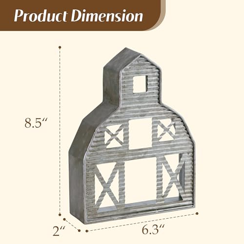 Synovana Barn Shaped Tea Light Candle Holder Farmhouse Galvanized Metal Candle Holder Vintage Decorative Tealight Holder for Table Centerpiece Decoration - 5.24" x 1.97" x 9.25" - Image 2