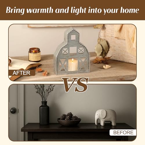 Synovana Barn Shaped Tea Light Candle Holder Farmhouse Galvanized Metal Candle Holder Vintage Decorative Tealight Holder for Table Centerpiece Decoration - 5.24" x 1.97" x 9.25" - Image 3