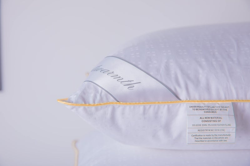 Eastwarmth Goose Down Feather Soft Pillows Queen Size One Pillow 100% Cotton Supportive Cool Bed Pillows for Back Side Stomach Sleepers - Image 5