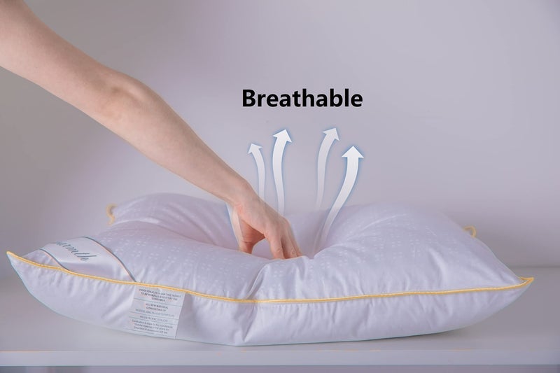 Eastwarmth Goose Down Feather Soft Pillows Queen Size One Pillow 100% Cotton Supportive Cool Bed Pillows for Back Side Stomach Sleepers - Image 4