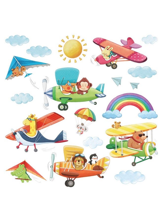 DECOWALL DS-8026 Animal Airplanes Kids Wall Stickers Wall Decals Peel and Stick Removable Wall Stickers for Kids Nursery Bedroom Living Room (Small) d?cor - Image 1