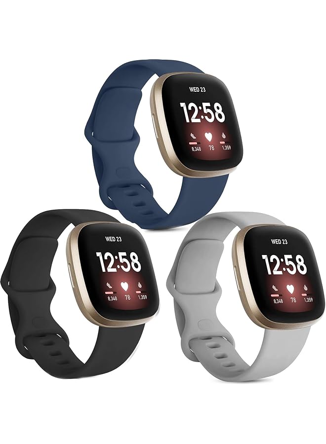 Excefore 3 Pack Sport Bands Compatible Strap Compatible Soft Silicone Replacement Strap For Fitbit Versa 3 Fitbit Sense Smart Watch Women Men - Image 1