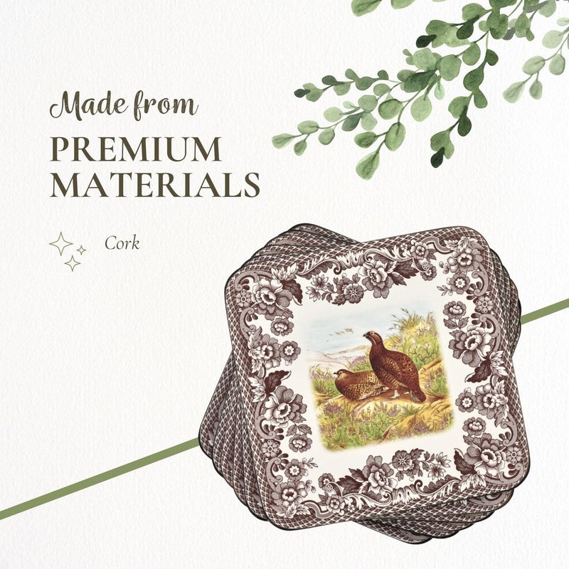 Pimpernel Wildlife coaster Set â€“ 4" Animal Designs with Floral Border, Cork-Backed Drink Mats, Heat & Stain Resistant Lacquered Board Table Protectors, Rustic Decorative Tableware - Image 3