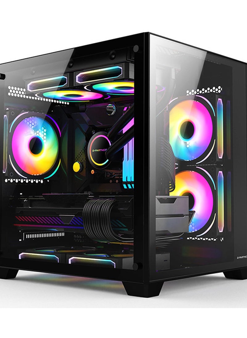 Generic ATX Mid-Tower PC Gaming Case, Full-View Dual Tempered Glass Panel, Wood-Grain Design I/O Interface, Support 4090 GPUs, 240mm Radiator Support, (cooling fans not inliclude)Black  - Image 1