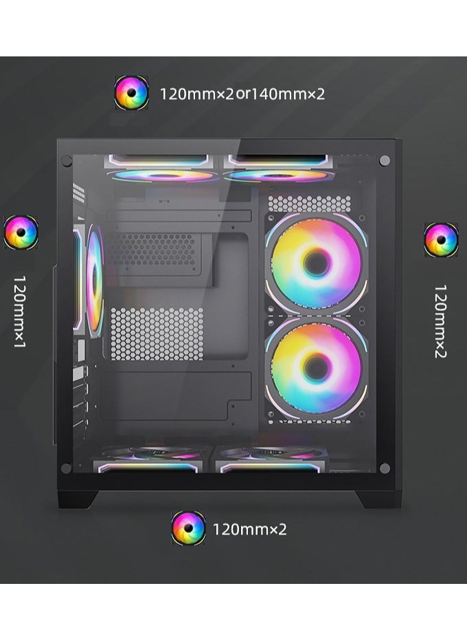 Generic ATX Mid-Tower PC Gaming Case, Full-View Dual Tempered Glass Panel, Wood-Grain Design I/O Interface, Support 4090 GPUs, 240mm Radiator Support, (cooling fans not inliclude)Black  - Image 2