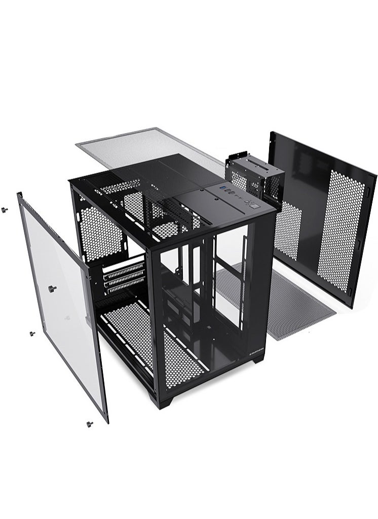 ATX Mid-Tower PC Gaming Case, Full-View Dual Tempered Glass Panel, Wood-Grain Design I/O Interface, Support 4090 GPUs, 240mm Radiator Support, (cooling fans not inliclude)Black