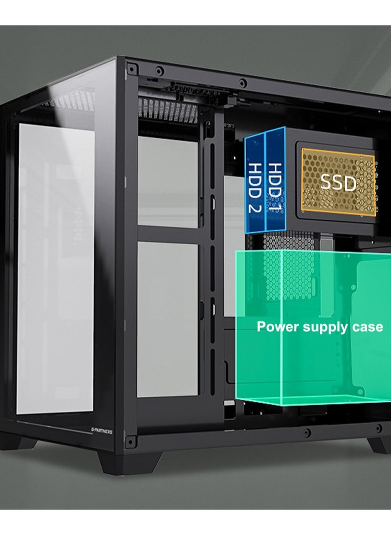 Generic ATX Mid-Tower PC Gaming Case, Full-View Dual Tempered Glass Panel, Wood-Grain Design I/O Interface, Support 4090 GPUs, 240mm Radiator Support, (cooling fans not inliclude)Black  - Image 3