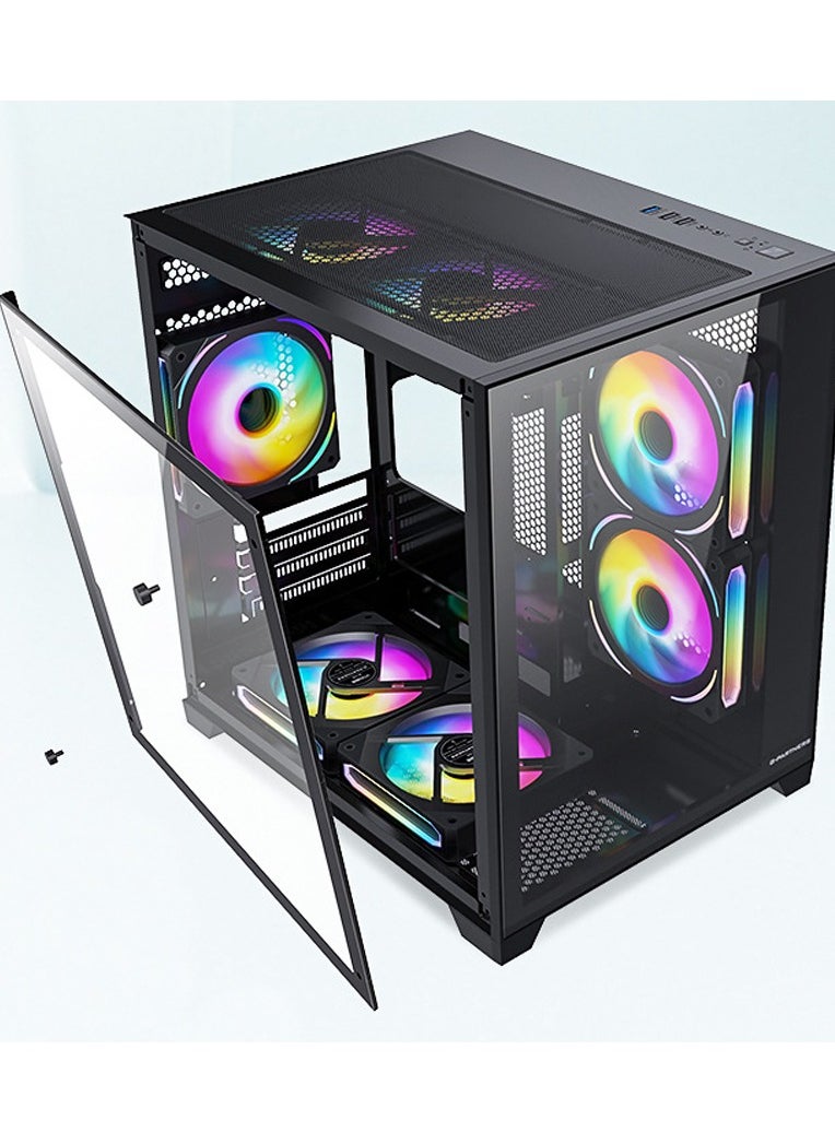 Generic ATX Mid-Tower PC Gaming Case, Full-View Dual Tempered Glass Panel, Wood-Grain Design I/O Interface, Support 4090 GPUs, 240mm Radiator Support, (cooling fans not inliclude)Black  - Image 4