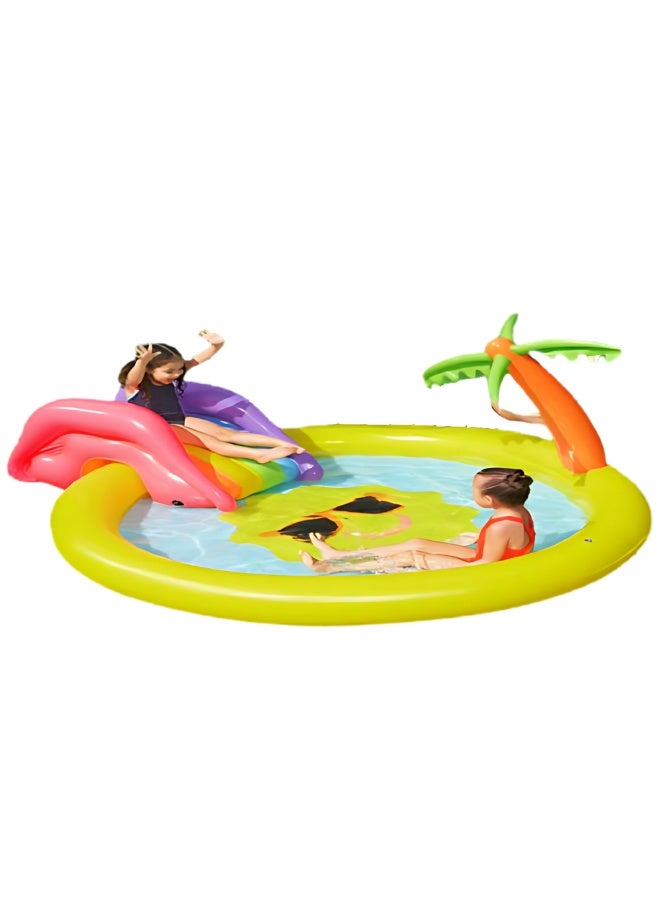 Bestway Inflatable Tropical Island Pool for Kids 237x201x104cm with Slide & Palm Tree | Bright Colors  - Image 4