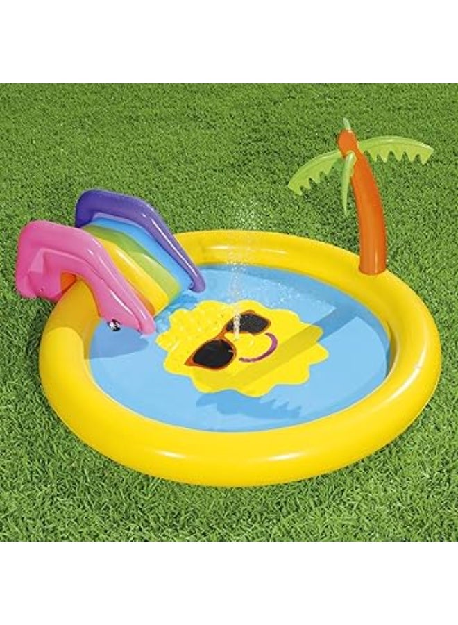 Bestway Inflatable Tropical Island Pool for Kids 237x201x104cm with Slide & Palm Tree | Bright Colors  - Image 1