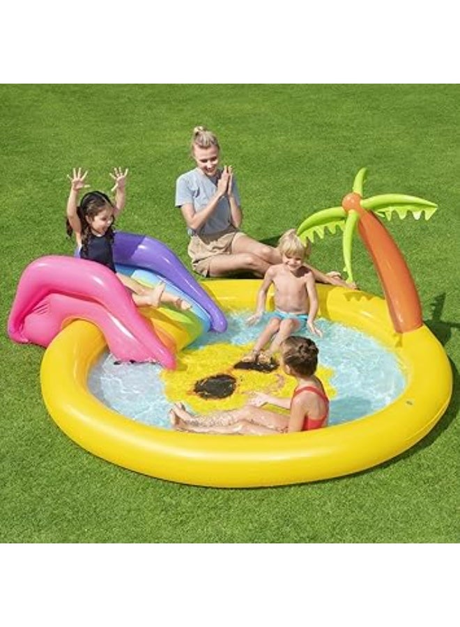 Bestway Inflatable Tropical Island Pool for Kids 237x201x104cm with Slide & Palm Tree | Bright Colors  - Image 2