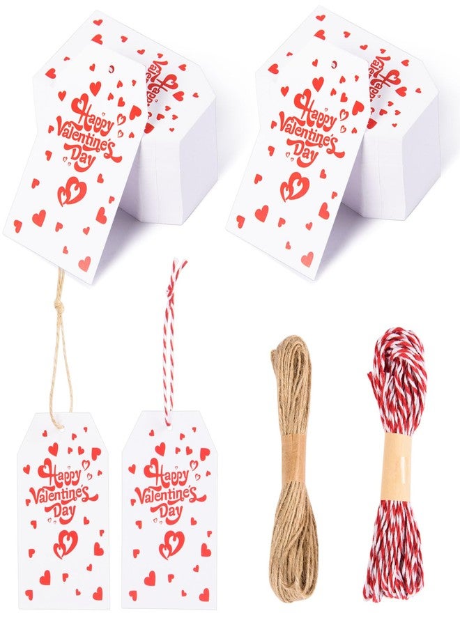 FOBSME 200 Pcs Red Valentine's Day Gift Tags with String 3.35x2.17 Inch Happy Valentine's Day Tags Paper Valentines Heart Hanging Tag for Gift Wrapping, Treat Bags, Party Decorations, DIY Crafts - Image 1