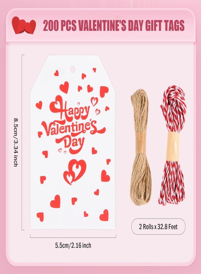 FOBSME 200 Pcs Red Valentine's Day Gift Tags with String 3.35x2.17 Inch Happy Valentine's Day Tags Paper Valentines Heart Hanging Tag for Gift Wrapping, Treat Bags, Party Decorations, DIY Crafts - Image 2