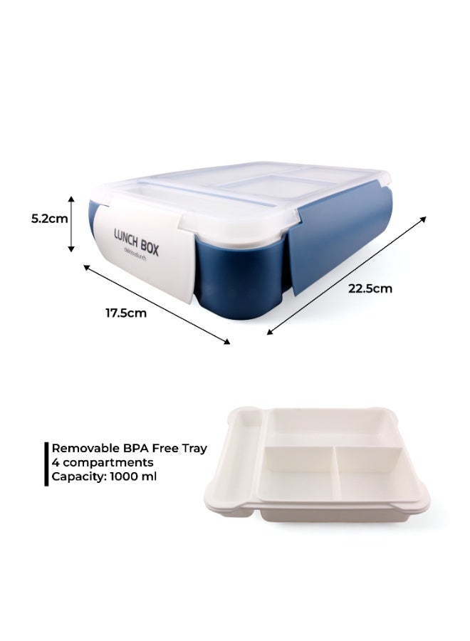 BrainGiggles Bento Lunch Box -Leakproof, BPA-Free, Airtight Tiffin with Spoon & Fork- 3 Compartments+ Separate Cutlery Compartment BentoBox For Kids & Adults -Perfect for Office & School (Blue) - Image 5