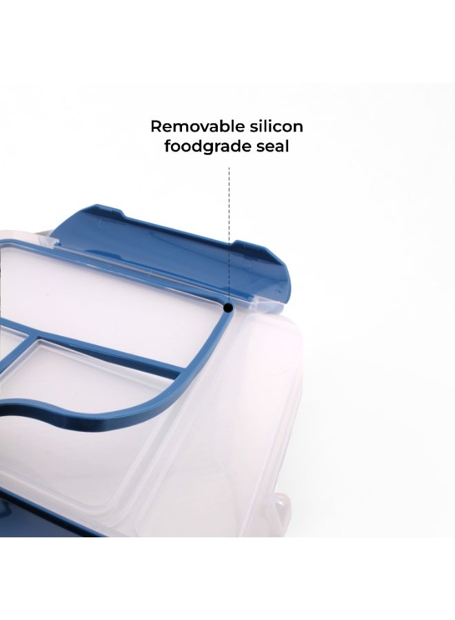 BrainGiggles Bento Lunch Box -Leakproof, BPA-Free, Airtight Tiffin with Spoon & Fork- 3 Compartments+ Separate Cutlery Compartment BentoBox For Kids & Adults -Perfect for Office & School (Blue) - Image 4