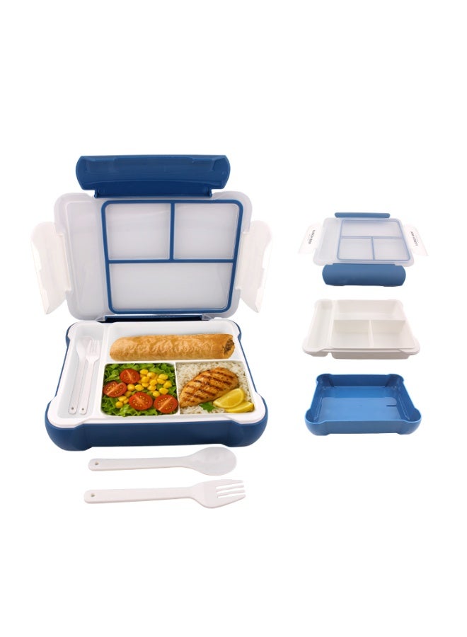 BrainGiggles Bento Lunch Box -Leakproof, BPA-Free, Airtight Tiffin with Spoon & Fork- 3 Compartments+ Separate Cutlery Compartment BentoBox For Kids & Adults -Perfect for Office & School (Blue) - Image 2
