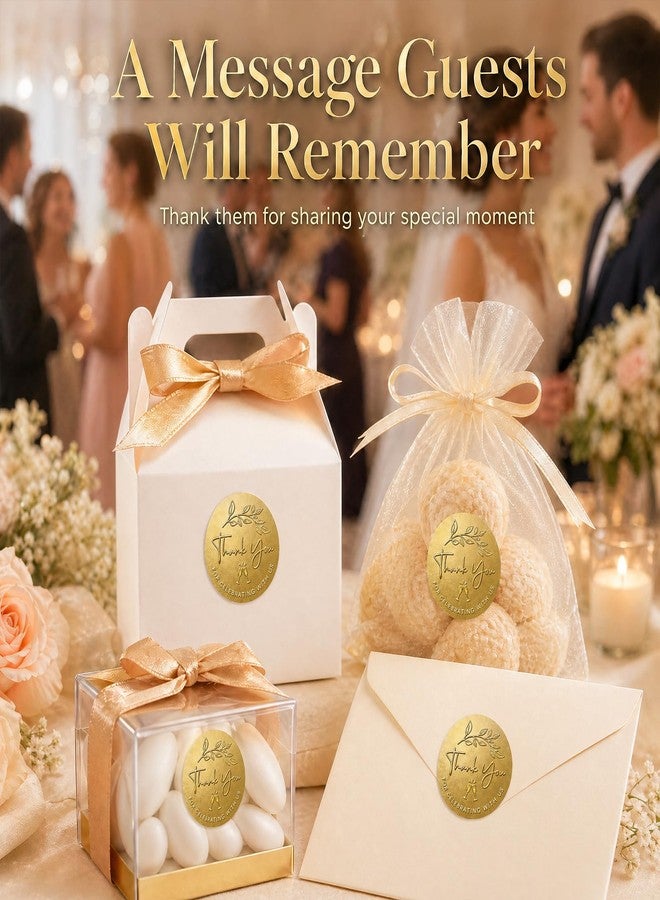 YYDESN 100PCS Thank You for Celebrating with Us Stickers, Gold Foil Labels for Wedding Party Favor Bags, Baby Shower Decorations, Dessert Treat Bags, Gift Wrapping & Envelope Seals 1.6 Inch (Gold) - Image 3