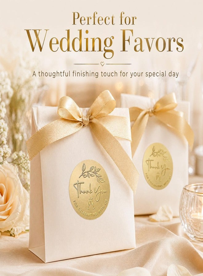 YYDESN 100PCS Thank You for Celebrating with Us Stickers, Gold Foil Labels for Wedding Party Favor Bags, Baby Shower Decorations, Dessert Treat Bags, Gift Wrapping & Envelope Seals 1.6 Inch (Gold) - Image 2