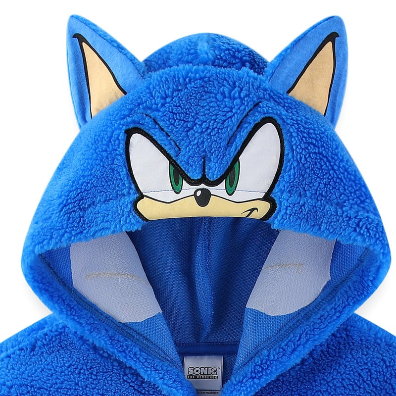 SEGA Sonic the Hedgehog Boys Zip Up Sherpa Hoodie with Ears for Big Kids Blue - Image 3