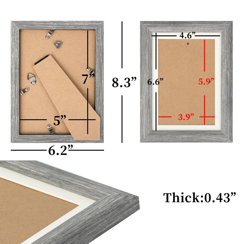 AEVETE Picture Frame 5x7 Gray Photo Frames Rustic for Wall and Desk Decor - Image 4
