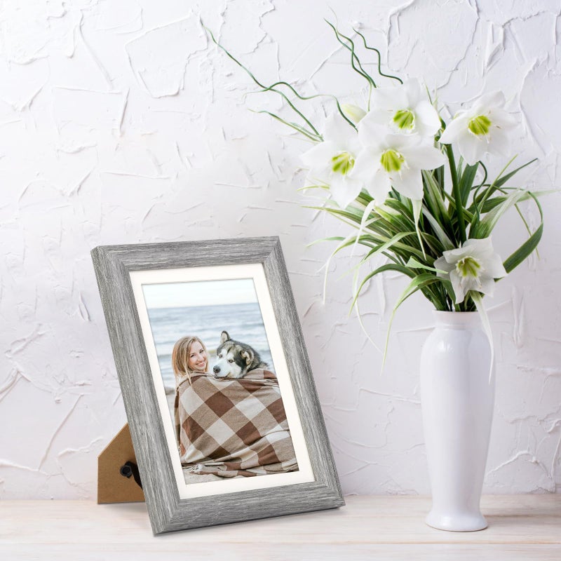 AEVETE Picture Frame 5x7 Gray Photo Frames Rustic for Wall and Desk Decor - Image 5