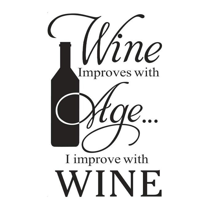 WINE IMPROVES WITH AGE I IMPROVE WITH WINE LOVELY QUOTE VINYL WALL DECALS REMOVABLE BOTTLE ART DIY QUOTES STICKERS FOR DINING ROOM LIVINGROOM KITCHEN HOME DECORATION