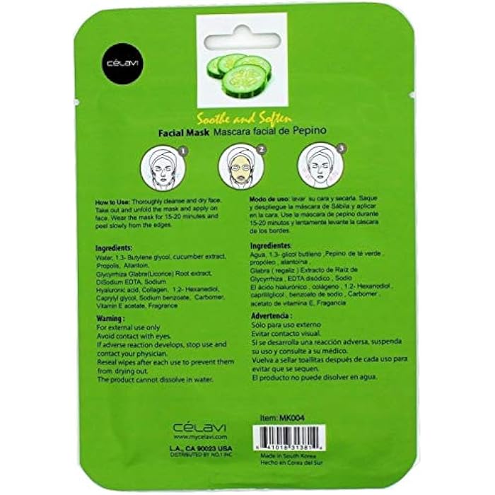 Celavi Cosmetics Celavi Facial Mask Set Korean Essence Sheet Masks (24-pcs, Cucumber) - Image 3