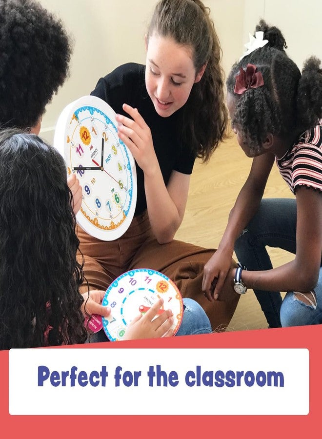 Amonev Time Teacher Clock Children's Clock, Easy to Read Analogue Clock with Silent Ticking. Teach Children How to Tell The Time - White. - Image 5