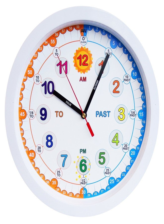 Amonev Time Teacher Clock Children's Clock, Easy to Read Analogue Clock with Silent Ticking. Teach Children How to Tell The Time - White. - Image 1
