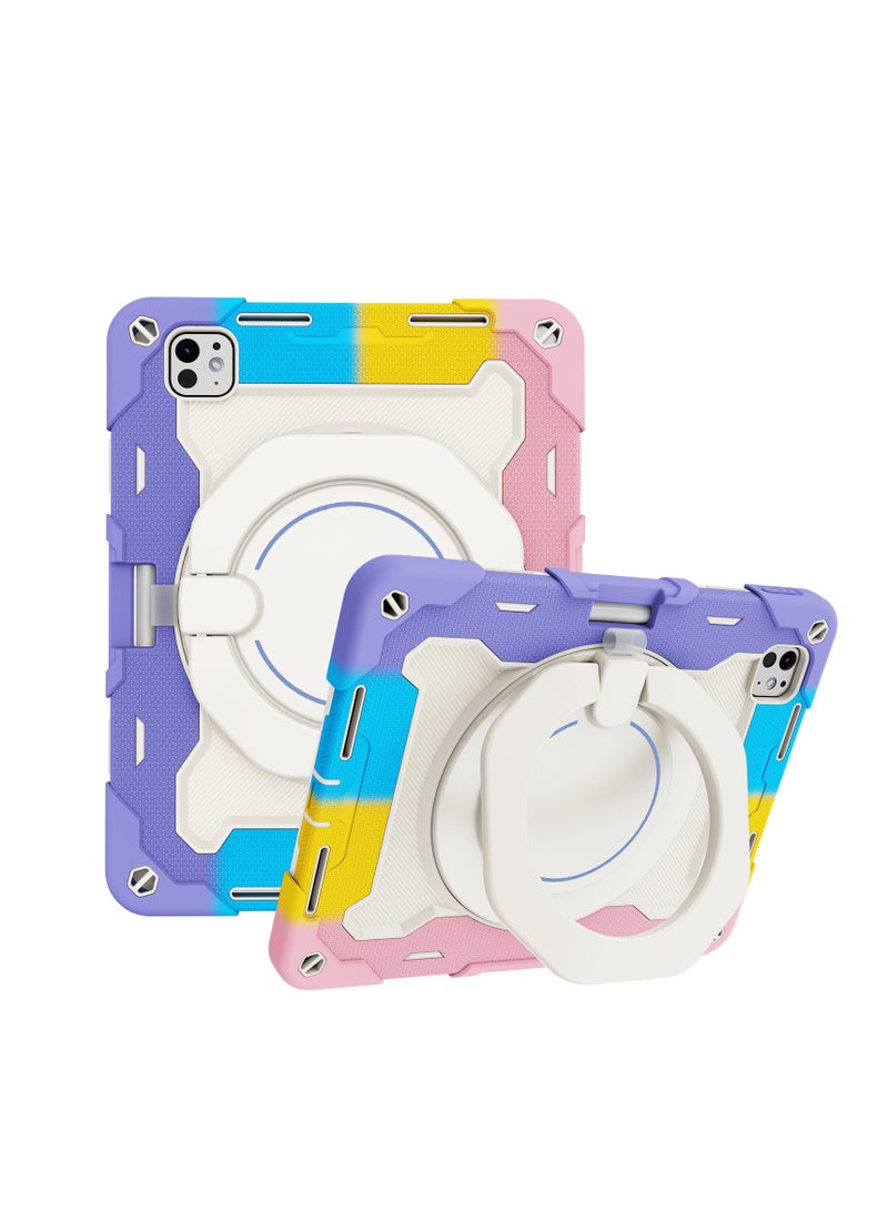 URBBKING PC + Silicone 3-Layers Combo Armor Heavy Duty Shockproof Cover with 360° Rotating Ring Stand for iPad Pro 11-Inch M4 (2024),Multicolor  - Image 1
