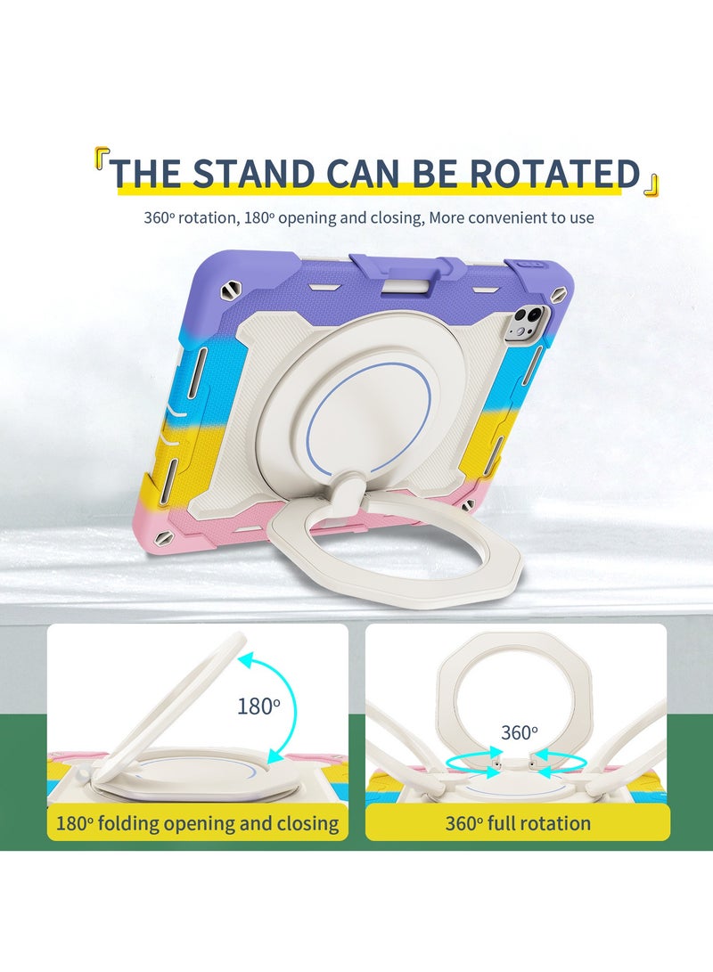 URBBKING PC + Silicone 3-Layers Combo Armor Heavy Duty Shockproof Cover with 360° Rotating Ring Stand for iPad Pro 11-Inch M4 (2024),Multicolor  - Image 5