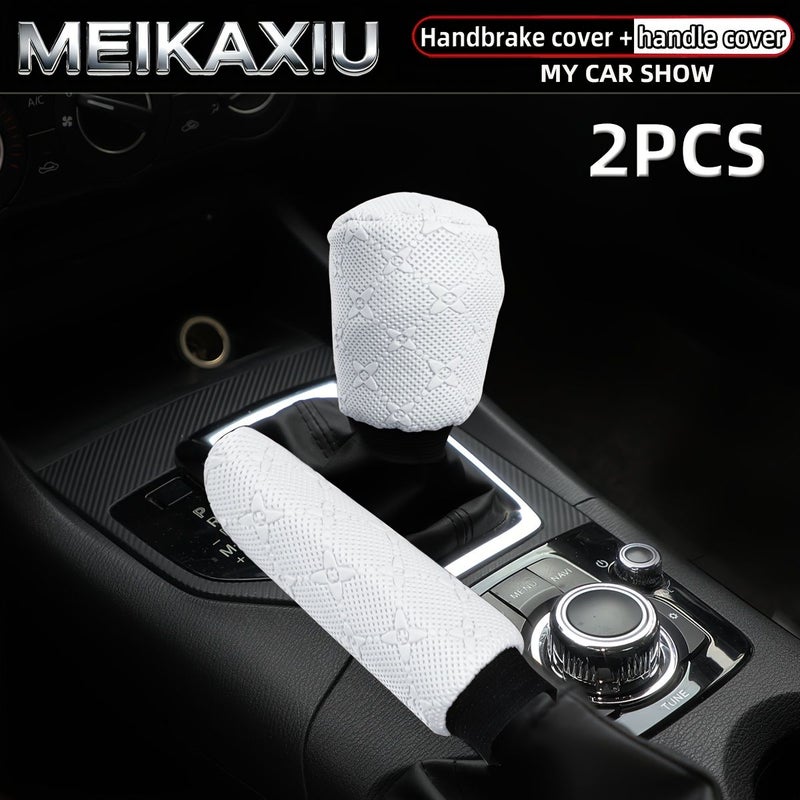 Pink Faux Leather Embossed Handbrake Lever Cover Two Piece Car Interior - Image 3