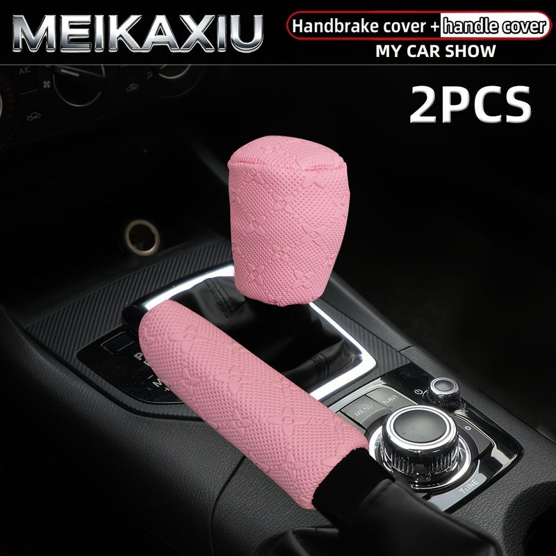 Pink Faux Leather Embossed Handbrake Lever Cover Two Piece Car Interior - Image 5