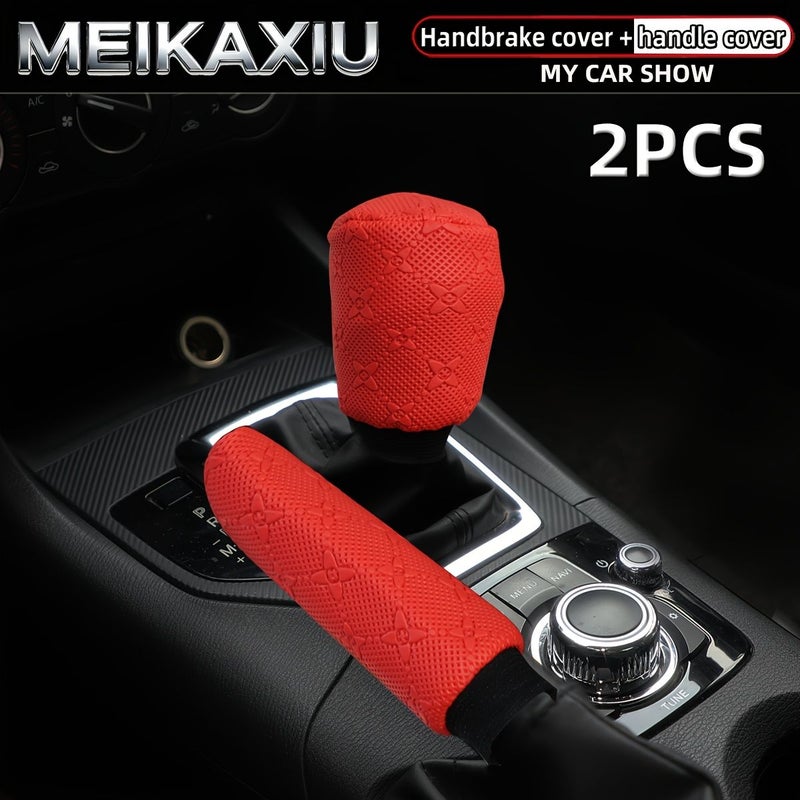 Pink Faux Leather Embossed Handbrake Lever Cover Two Piece Car Interior - Image 1