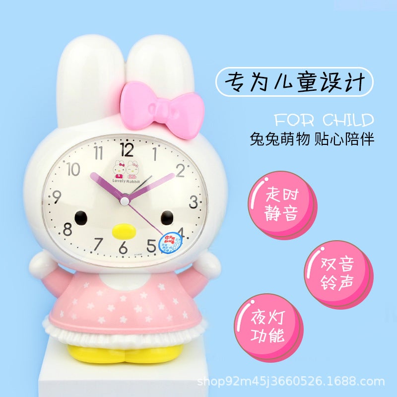 Alarm Clock Childrens Student Cartoon Bedside Mute Cute Creative Bedroom Talking Multi-function Voice Small Alarm Clock19092 skirt Powder Rabbit/singing/talking/silent/night light/snooze 19092 skirt Powder Rabbit/singing/talking/silent/night light/snooze