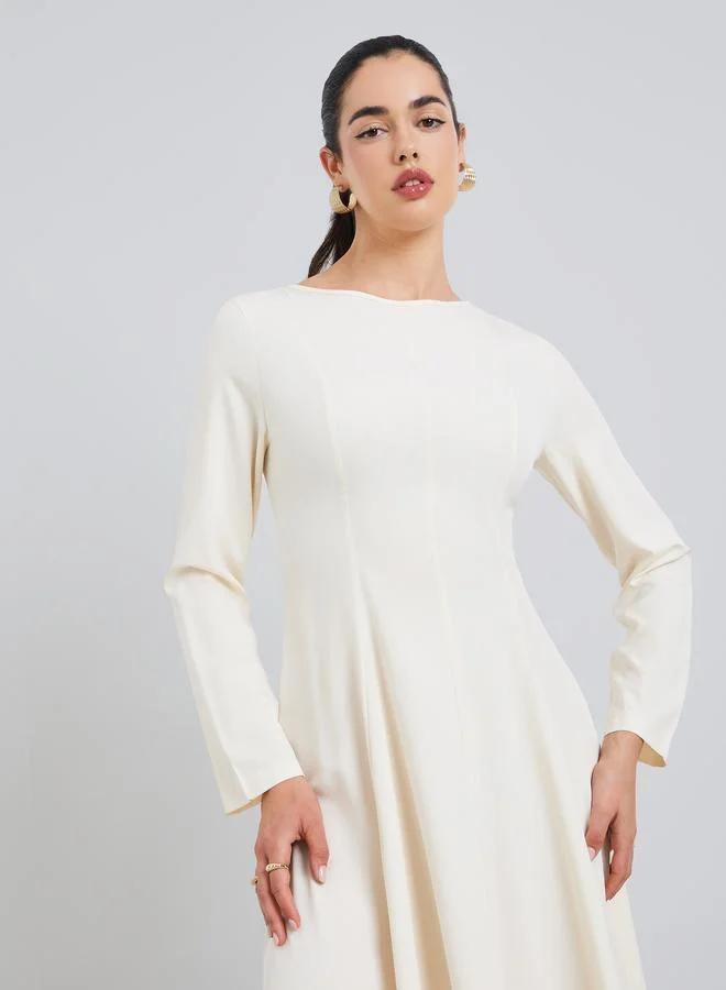 ستايلي فستان ميدي بحافة غير منتظمة بلون سادة