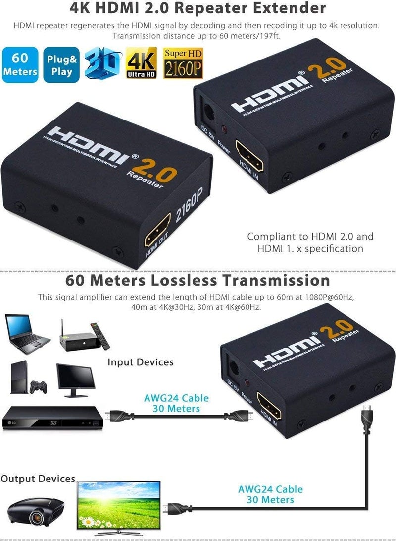 Microware 2160P 3D 4K HDMI Signal Repeater Extender Booster Adapter Over Signal HDTV 60 Meters Lossless Transmission - Image 2
